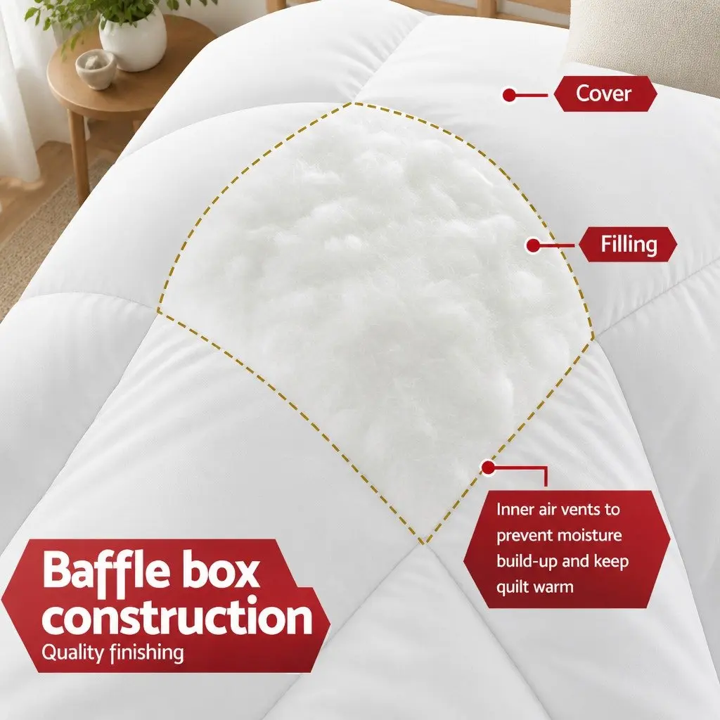 Double Bed Quilt White 210cm x 180cm 400GSM Microfibre All Season Duvet Comforter Baffle Box