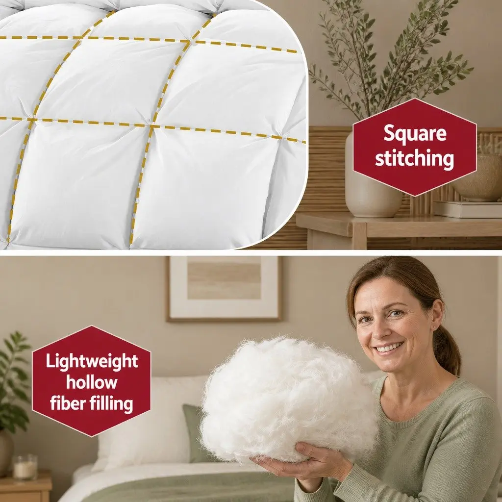 Double Bed Quilt White 210cm x 180cm 400GSM Microfibre All Season Duvet Comforter Baffle Box