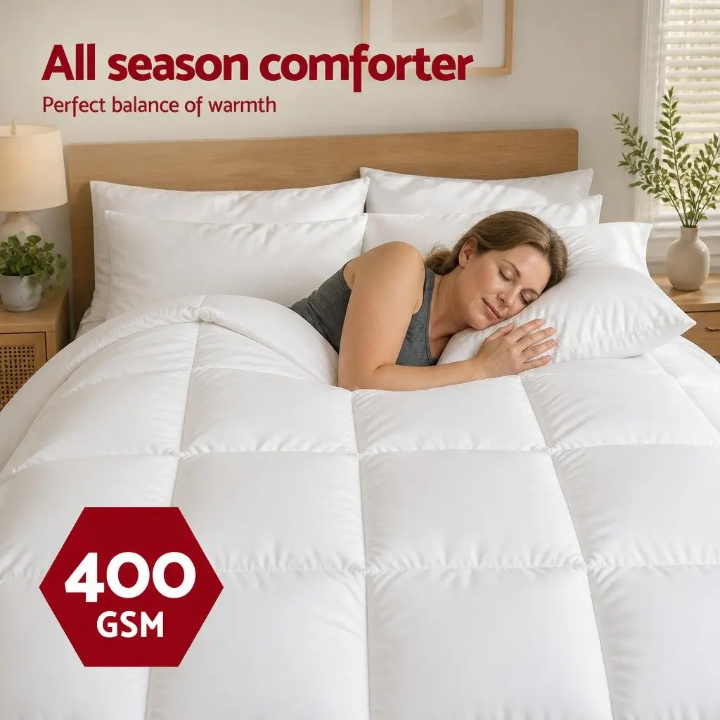 Double Bed Quilt White 210cm x 180cm 400GSM Microfibre All Season Duvet Comforter Baffle Box