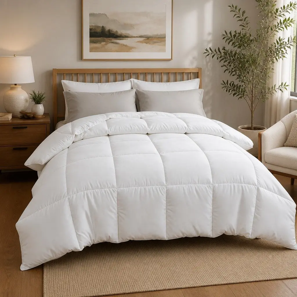 Queen Size Microfiber Quilt 400GSM All Season Duvet Comforter Baffle Box White