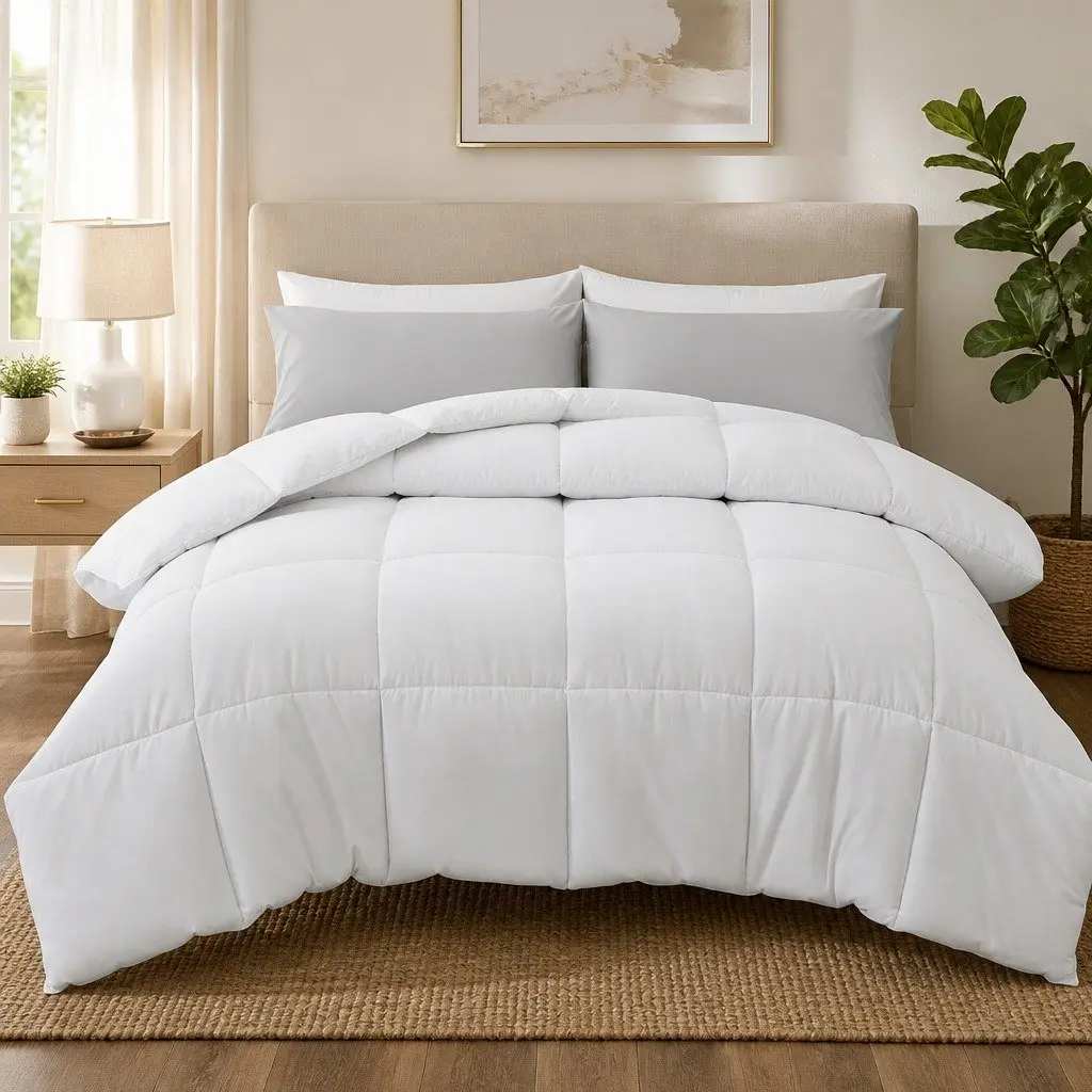 Queen Size Microfiber Quilt 400GSM All Season Duvet Comforter Baffle Box White