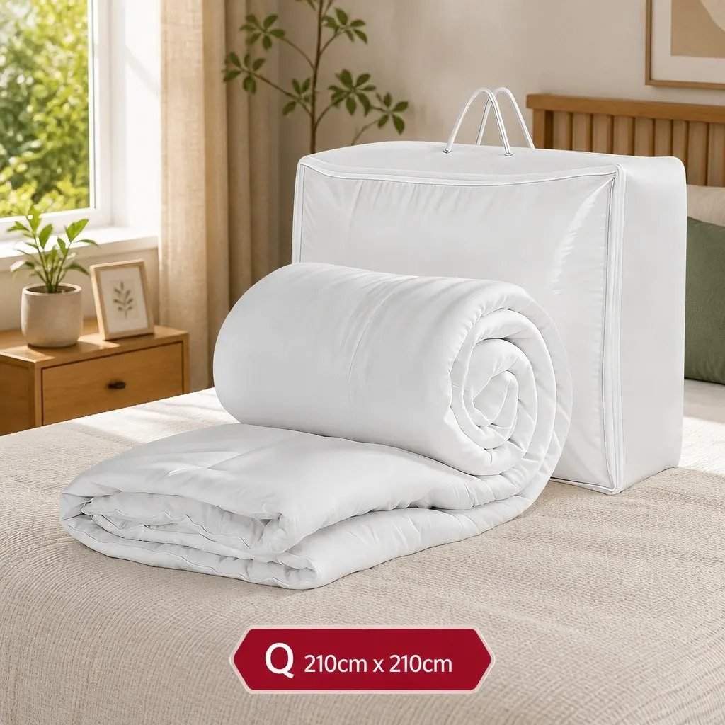Queen Size Microfiber Quilt 400GSM All Season Duvet Comforter Baffle Box White