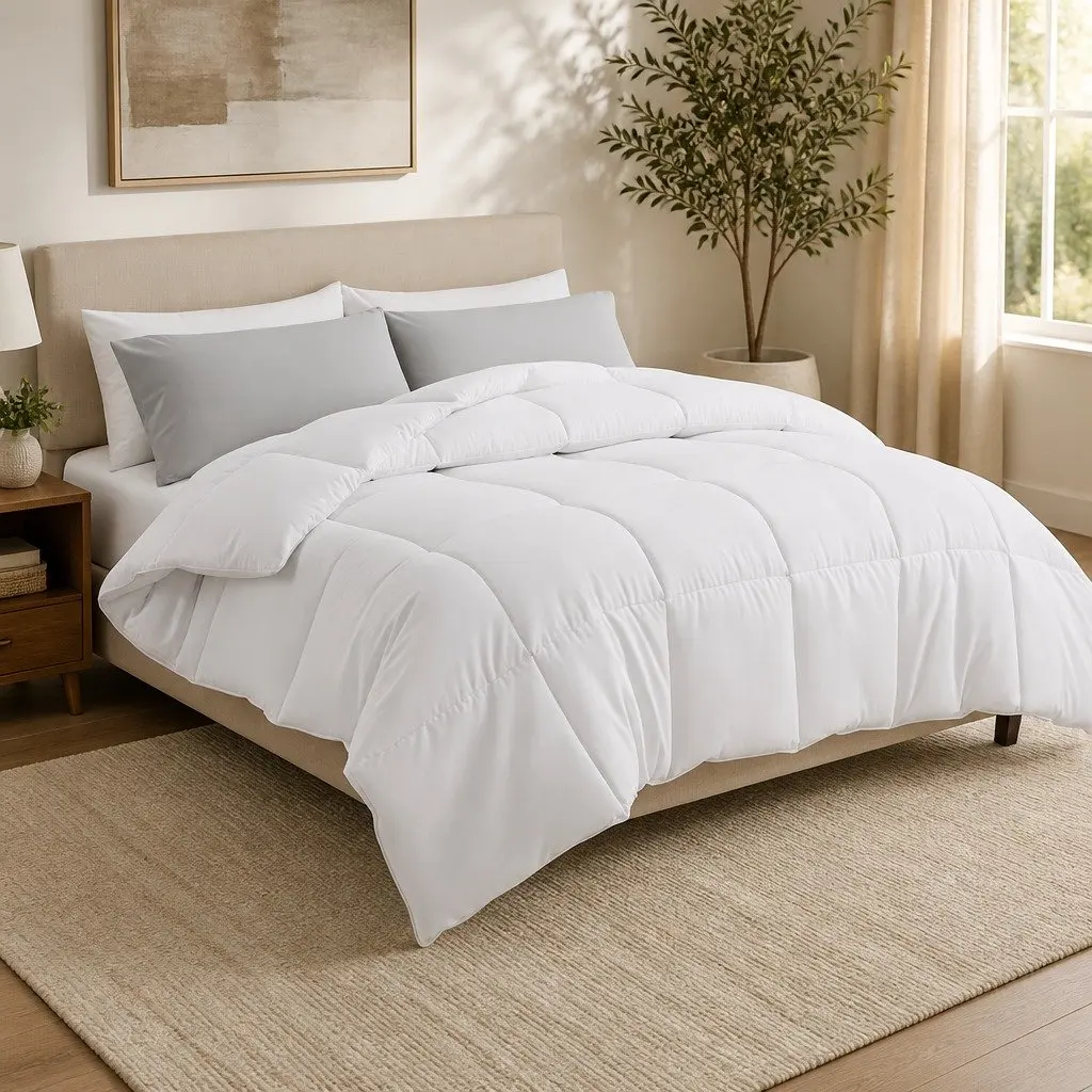 Queen Size Microfiber Quilt 400GSM All Season Duvet Comforter Baffle Box White