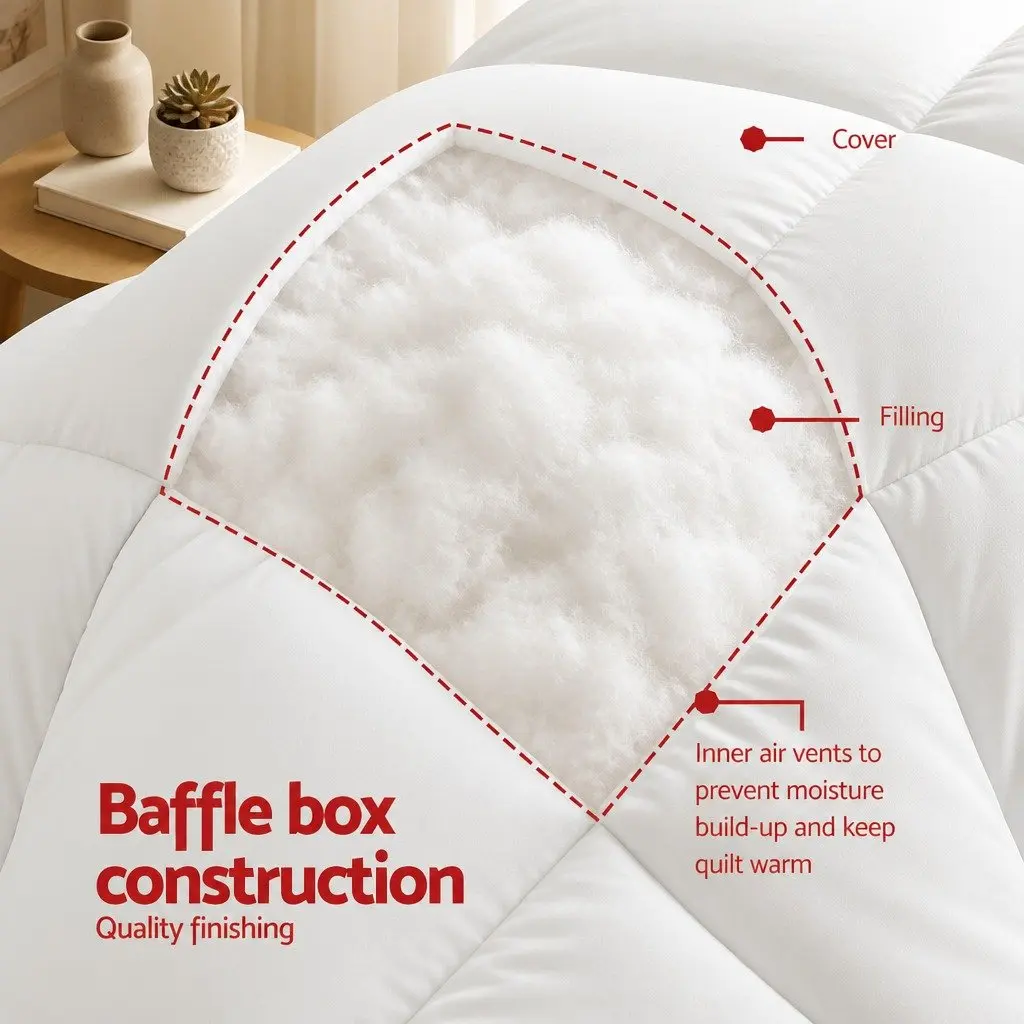 Queen Size Microfiber Quilt 400GSM All Season Duvet Comforter Baffle Box White