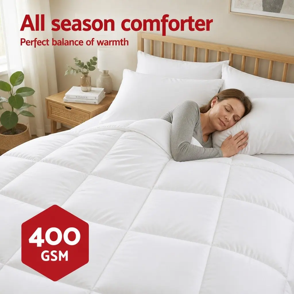 Queen Size Microfiber Quilt 400GSM All Season Duvet Comforter Baffle Box White