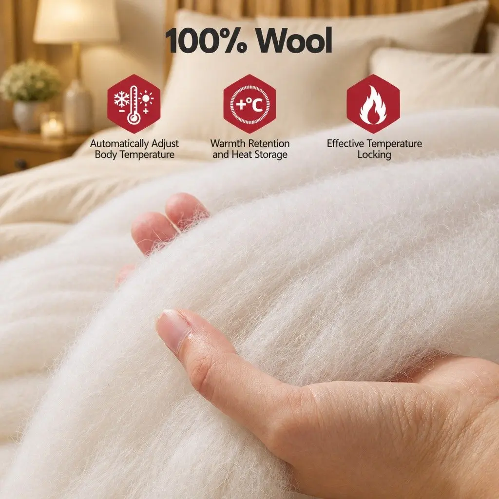 Wool Quilt White Super King 500GSM Winter Baffle Box Construction