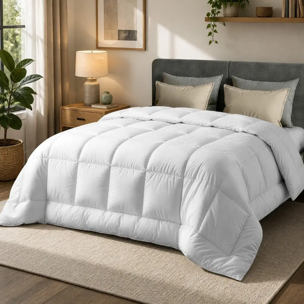 Wool Quilt White Double 500GSM Winter Baffle Box Construction Thick Warm Bedding