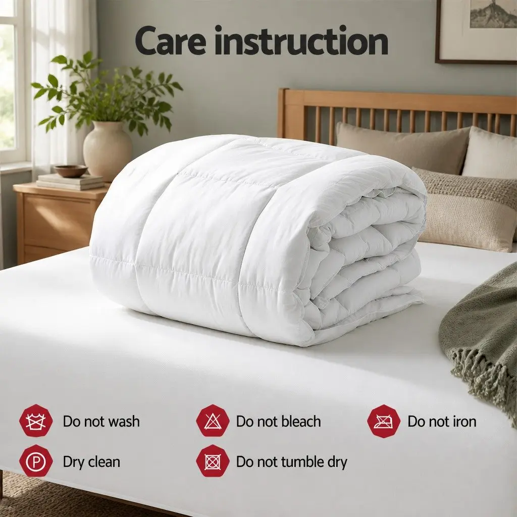 Wool Quilt White Double 500GSM Winter Baffle Box Construction Thick Warm Bedding