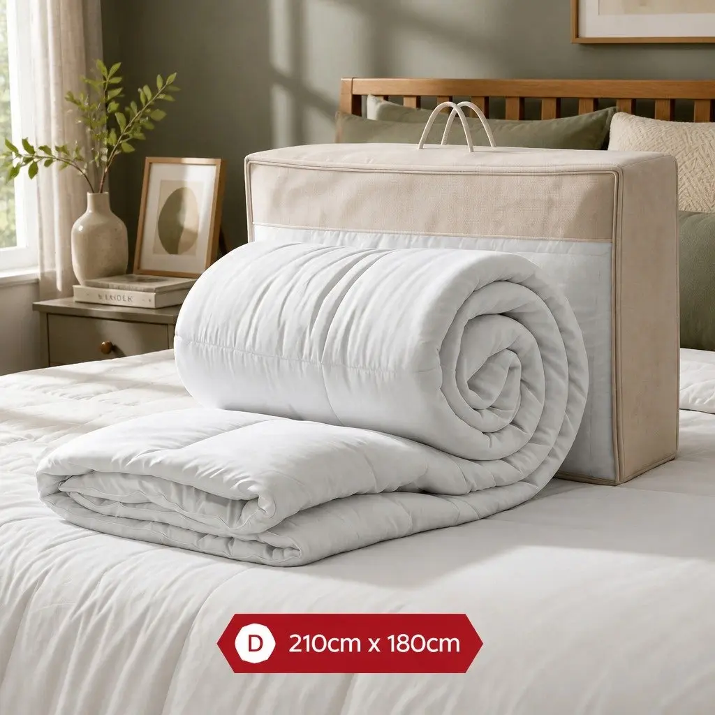 Wool Quilt White Double 500GSM Winter Baffle Box Construction Thick Warm Bedding