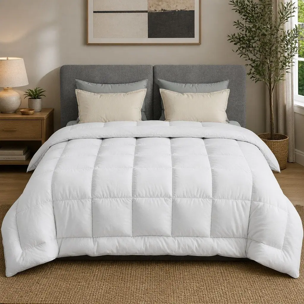 Wool Quilt White Double 500GSM Winter Baffle Box Construction Thick Warm Bedding