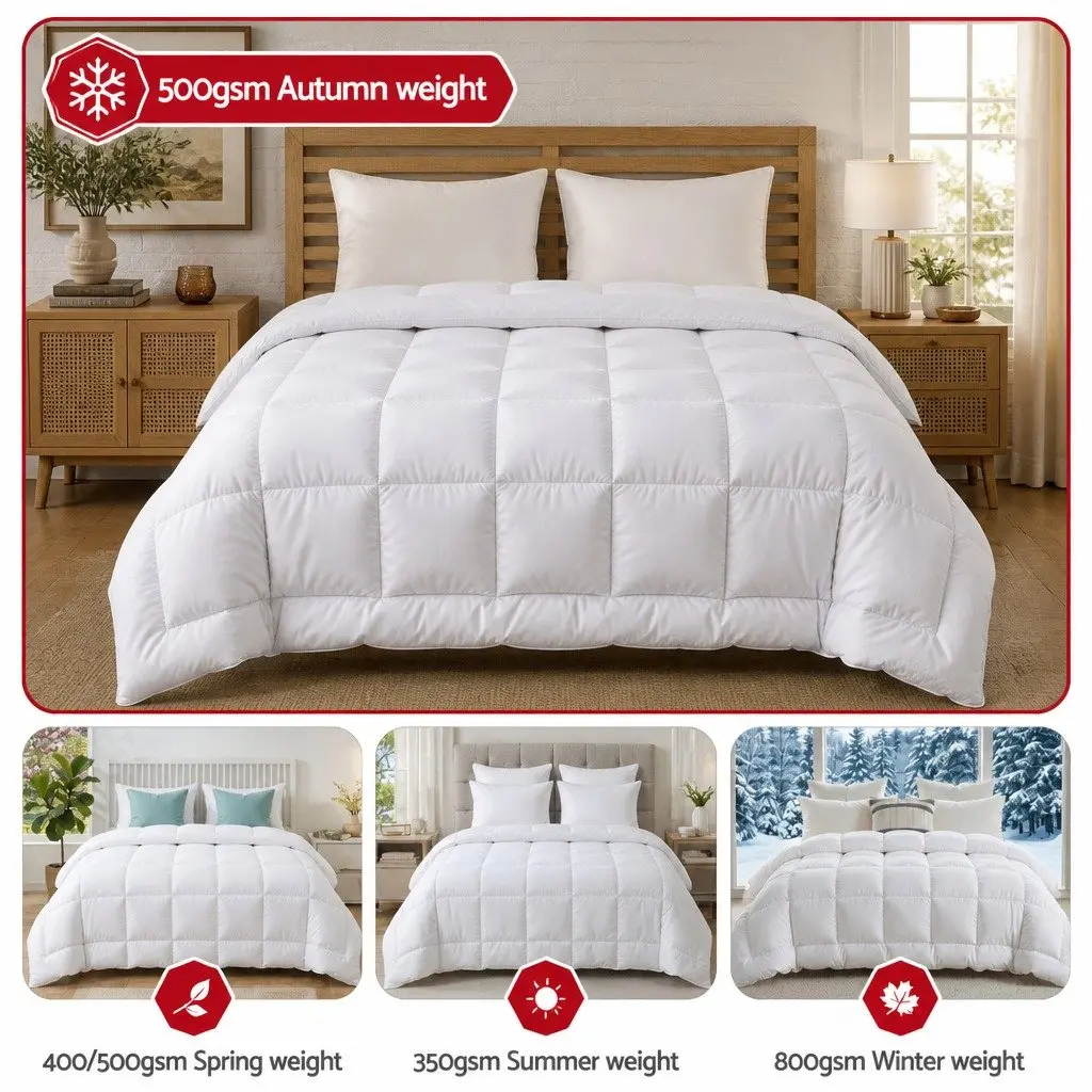Wool Quilt White Double 500GSM Winter Baffle Box Construction Thick Warm Bedding