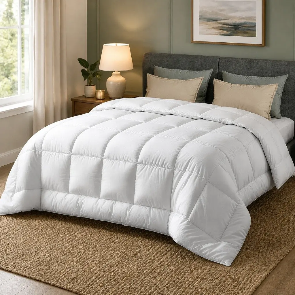 Wool Quilt White King Size 500GSM Winter Doona Baffle Box Construction Cotton Cover
