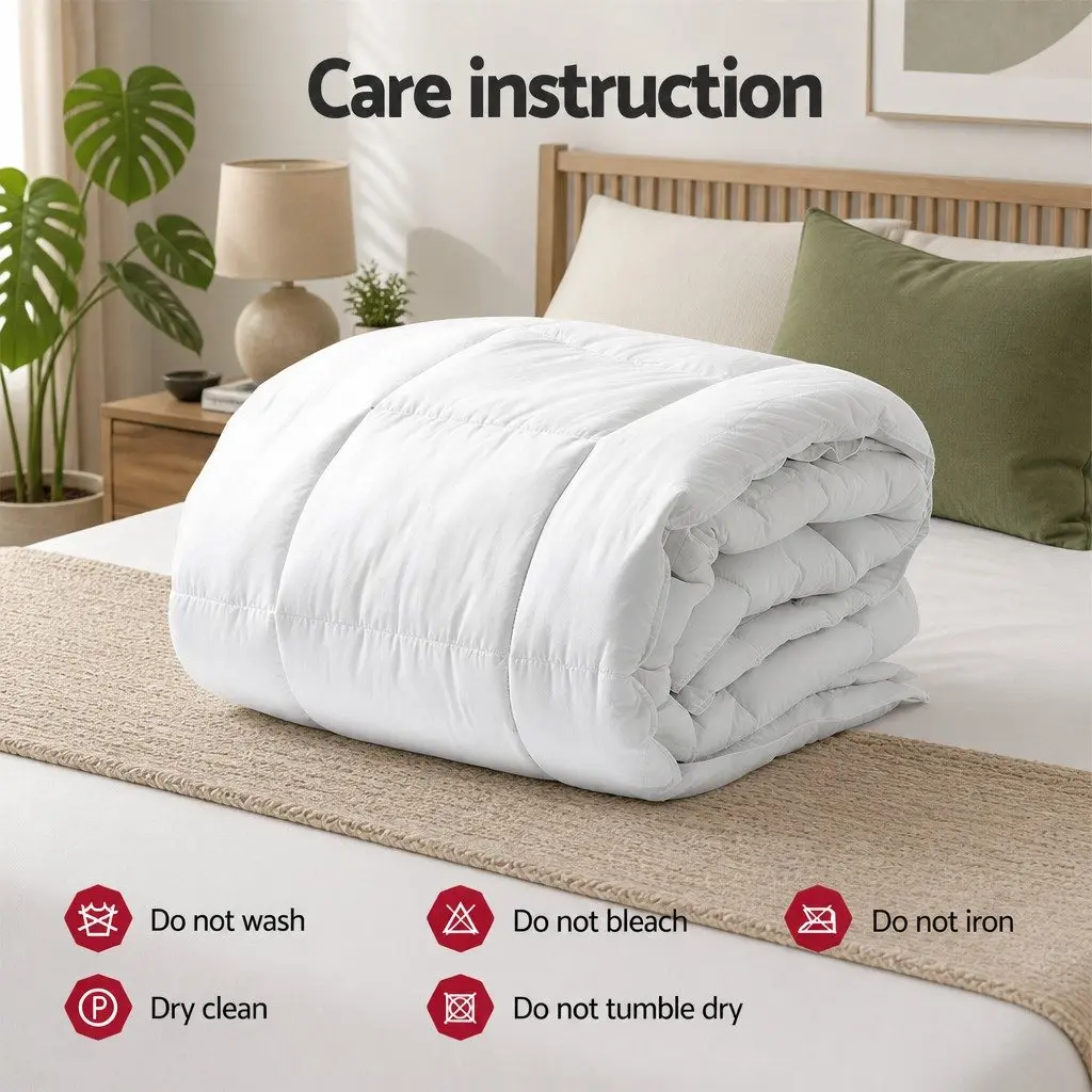 Wool Quilt White King Size 500GSM Winter Doona Baffle Box Construction Cotton Cover