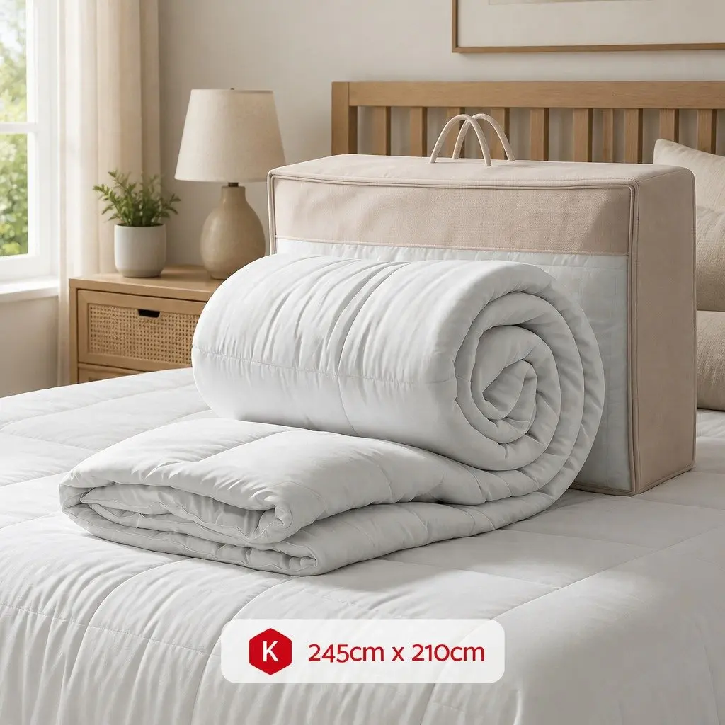 Wool Quilt White King Size 500GSM Winter Doona Baffle Box Construction Cotton Cover