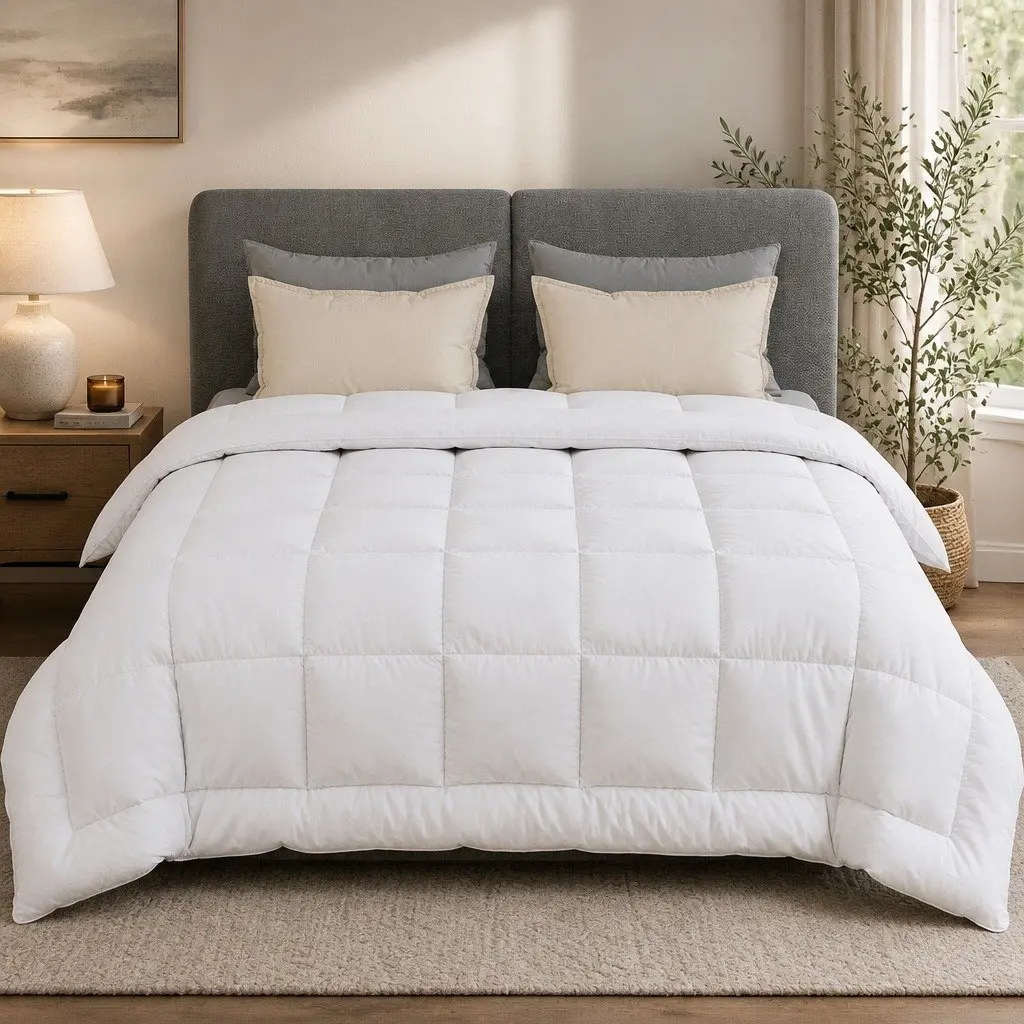Wool Quilt White King Size 500GSM Winter Doona Baffle Box Construction Cotton Cover