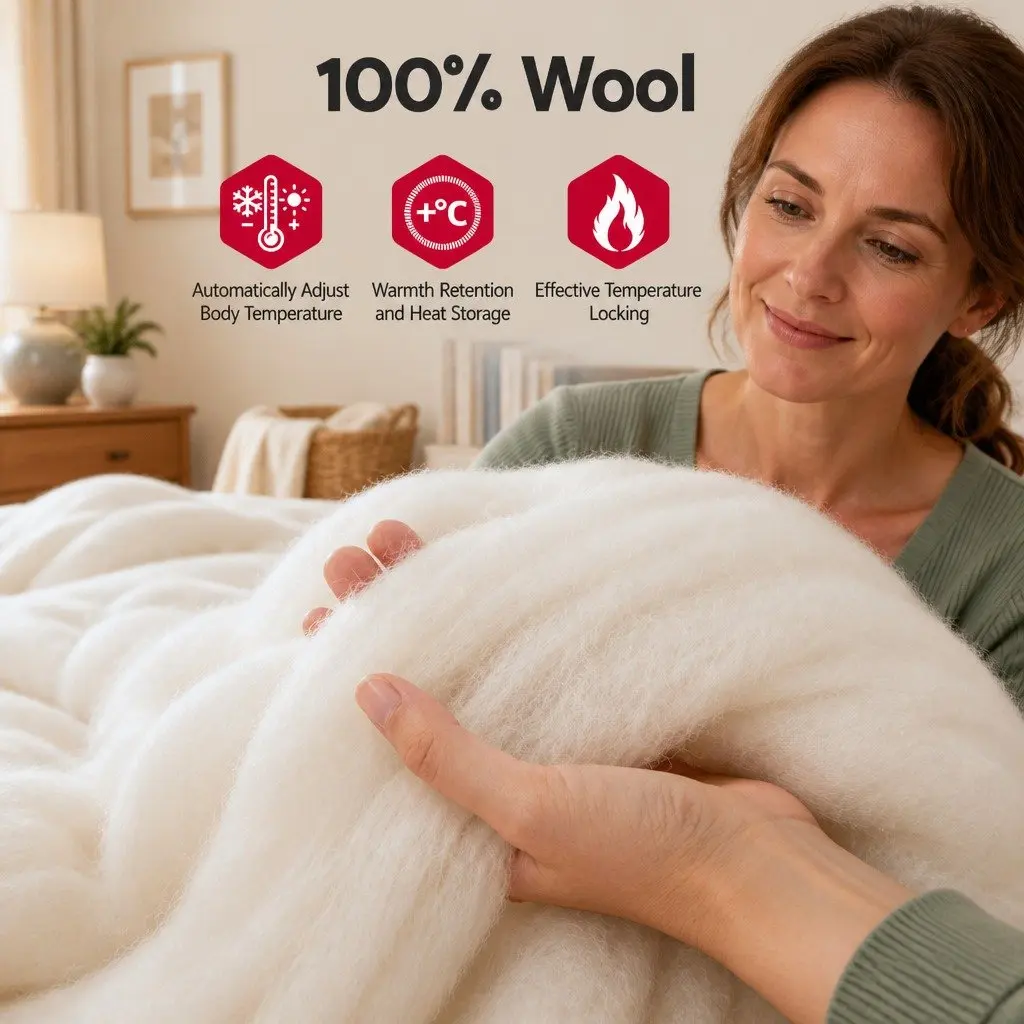 Wool Quilt White King Size 500GSM Winter Doona Baffle Box Construction Cotton Cover