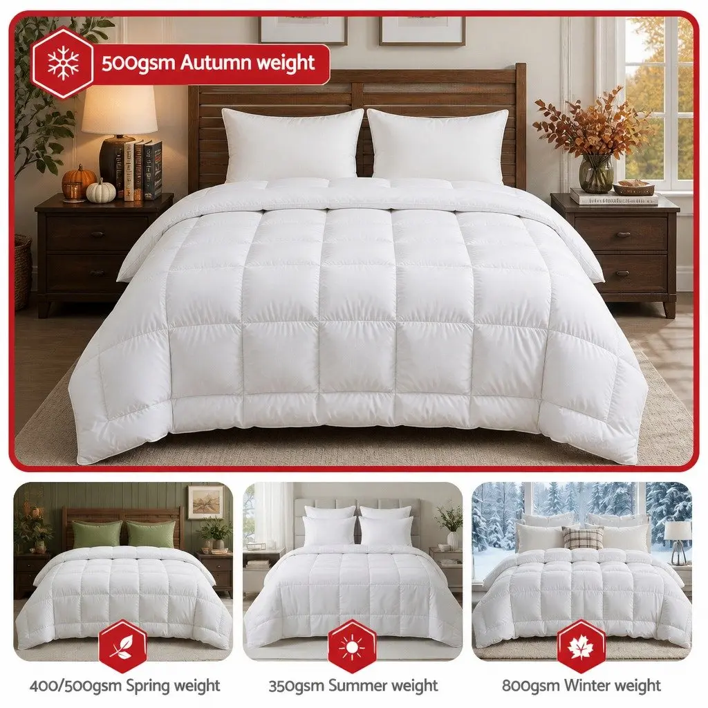 Wool Quilt White King Size 500GSM Winter Doona Baffle Box Construction Cotton Cover