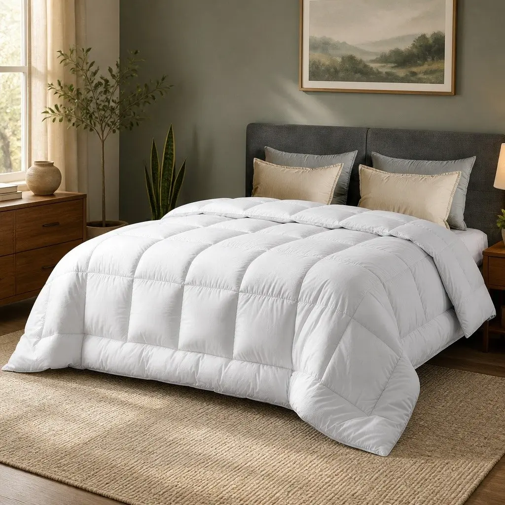 Wool Quilt White Queen 500GSM Winter Baffle Box Construction