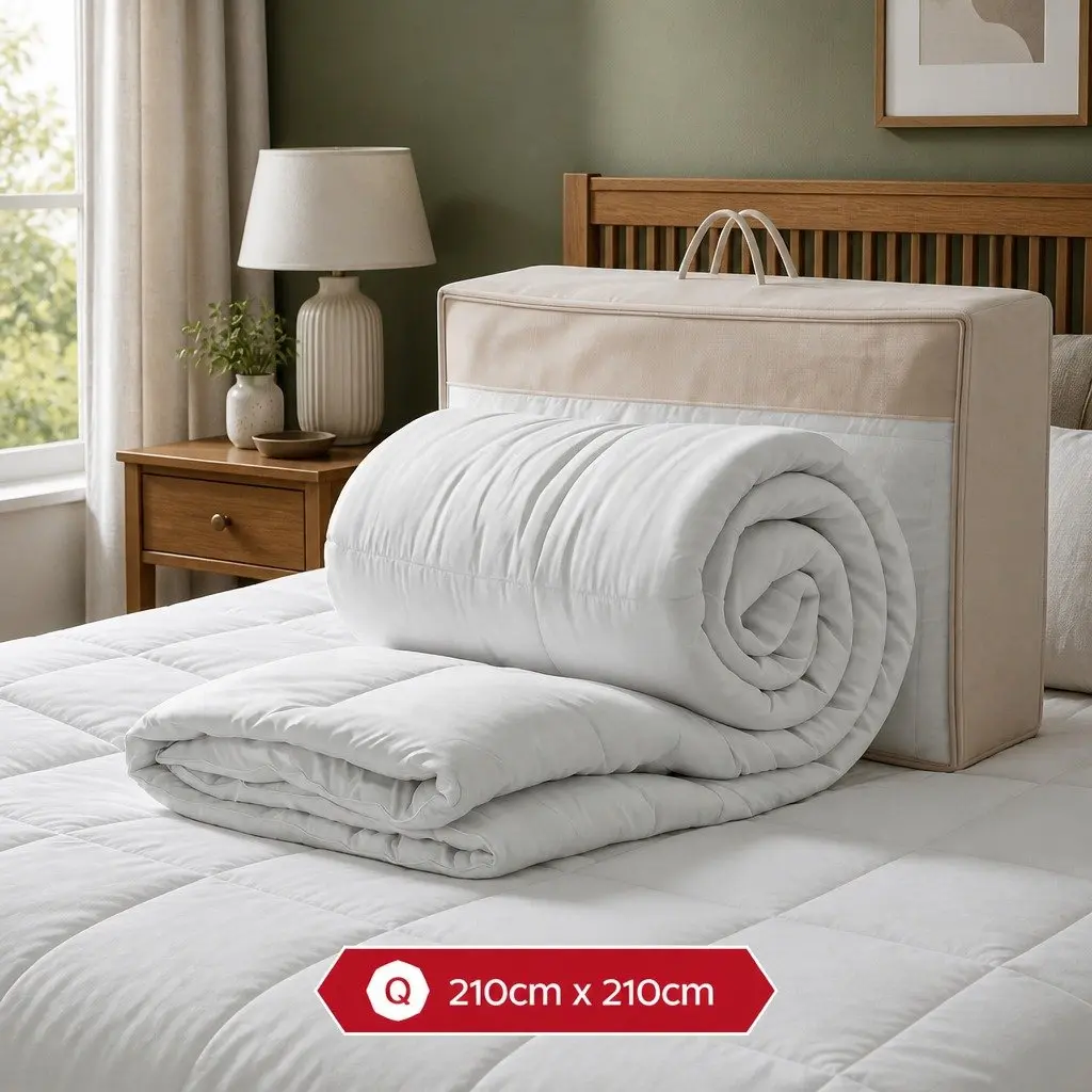 Wool Quilt White Queen 500GSM Winter Baffle Box Construction
