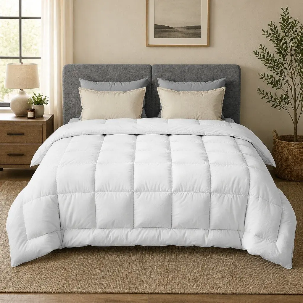 Wool Quilt White Queen 500GSM Winter Baffle Box Construction
