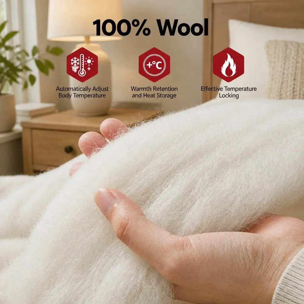 Wool Quilt White Queen 500GSM Winter Baffle Box Construction
