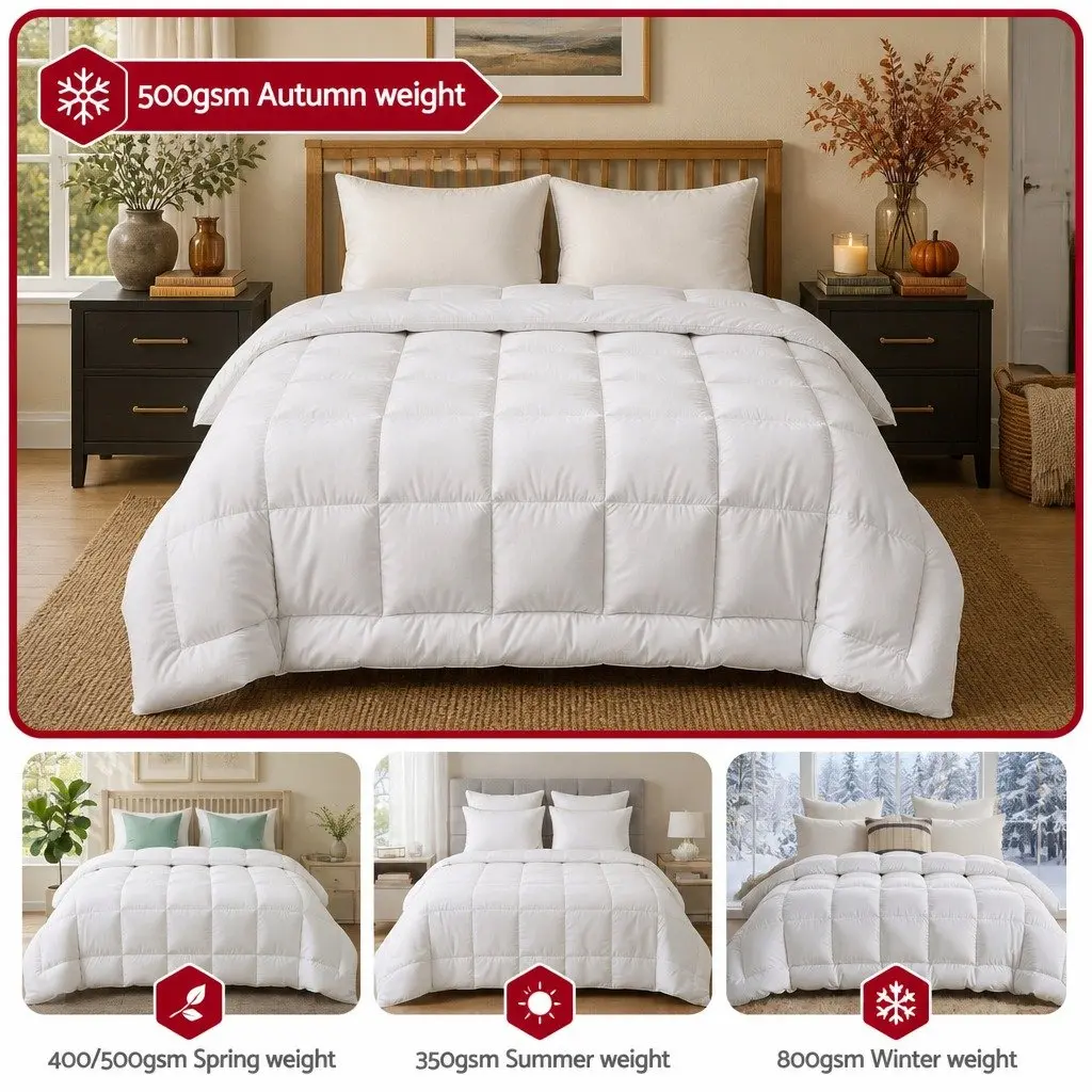 Wool Quilt White Queen 500GSM Winter Baffle Box Construction