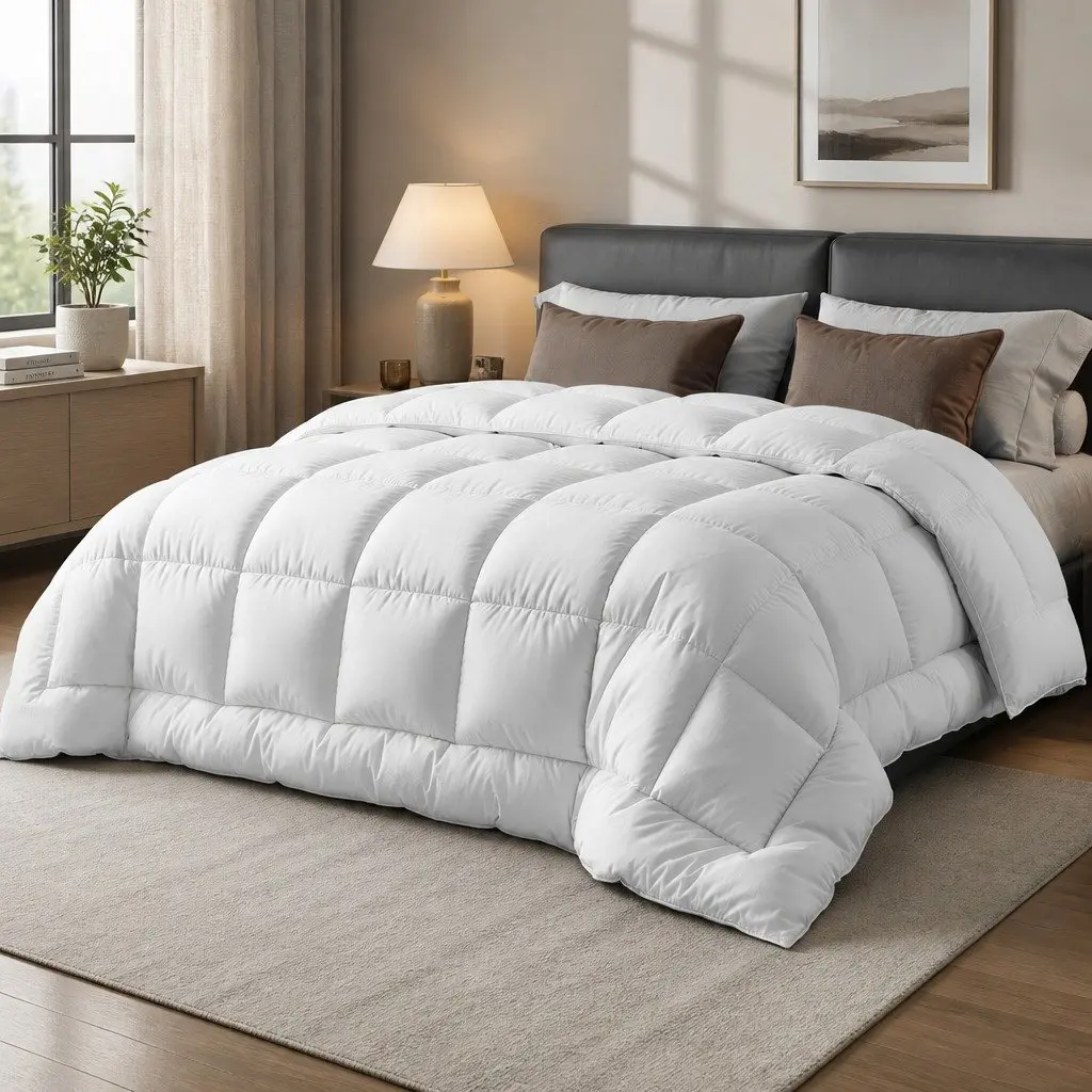 Wool Quilt 800GSM Double Winter Doona Baffle Box Construction Pure Cotton Cover