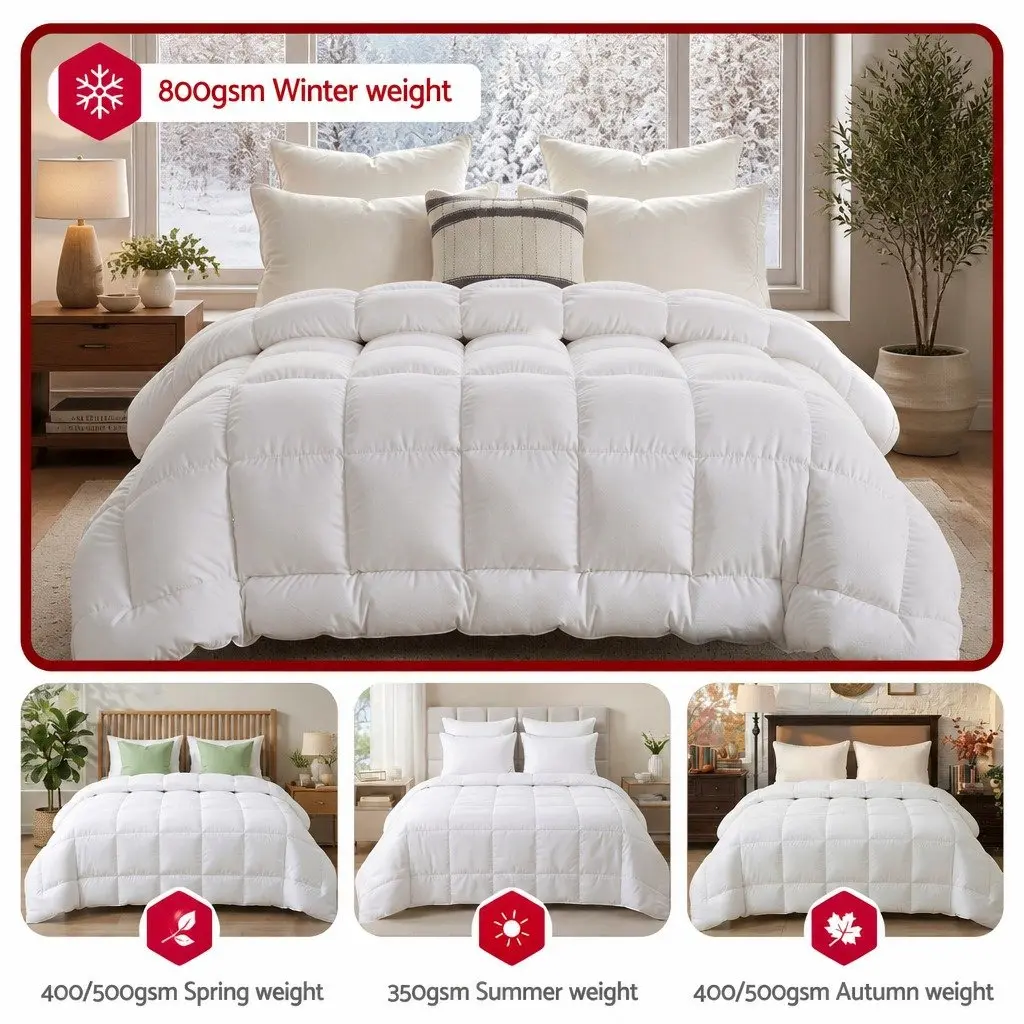 Wool Quilt 800GSM Double Winter Doona Baffle Box Construction Pure Cotton Cover