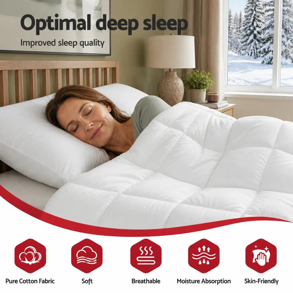 Wool Quilt 800GSM Double Winter Doona Baffle Box Construction Pure Cotton Cover