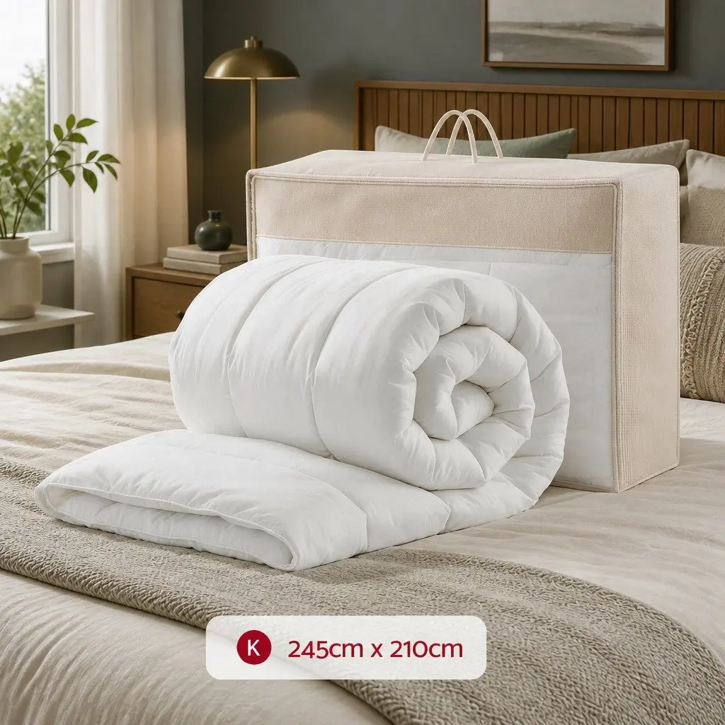 King Wool Quilt 800GSM Winter Doona Baffle Box Construction White Bedding Warm