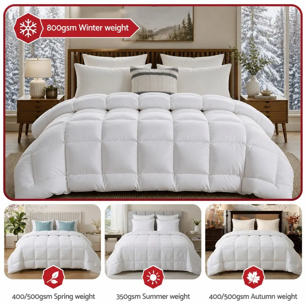 King Wool Quilt 800GSM Winter Doona Baffle Box Construction White Bedding Warm