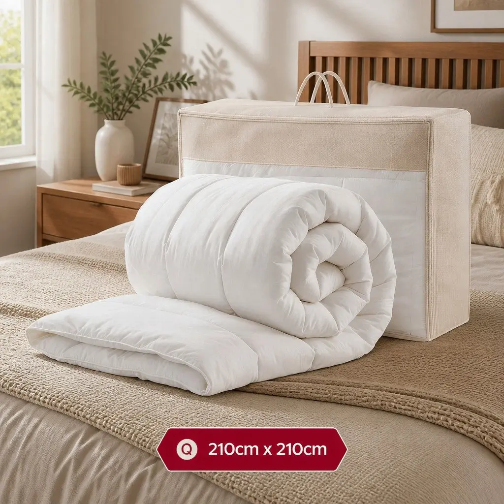 Wool Quilt White Queen 800GSM Winter Baffle Box Construction Extra Thick Bedding