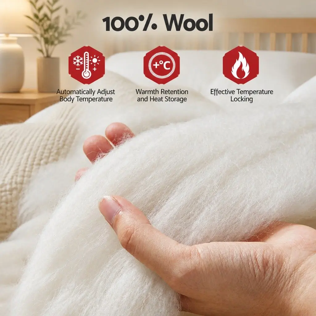 Wool Quilt White Queen 800GSM Winter Baffle Box Construction Extra Thick Bedding