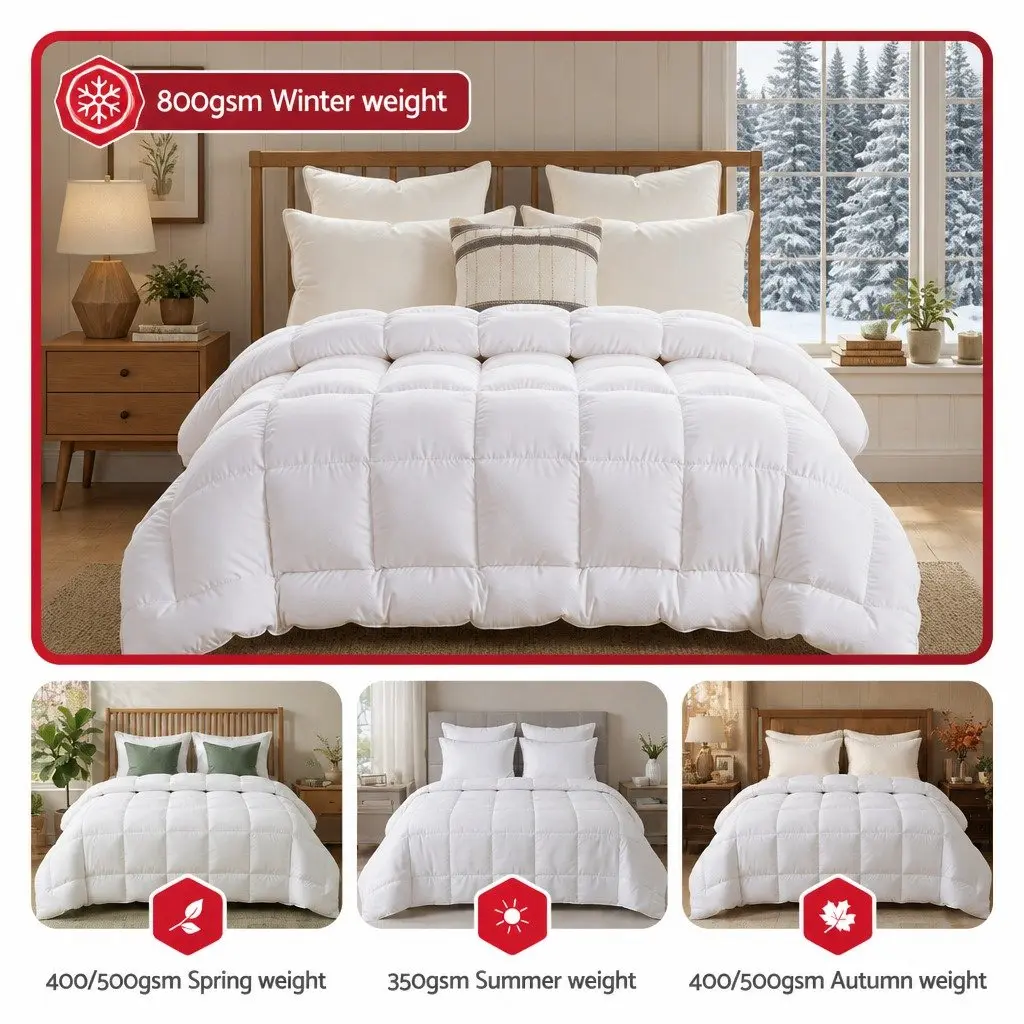 Wool Quilt White Queen 800GSM Winter Baffle Box Construction Extra Thick Bedding