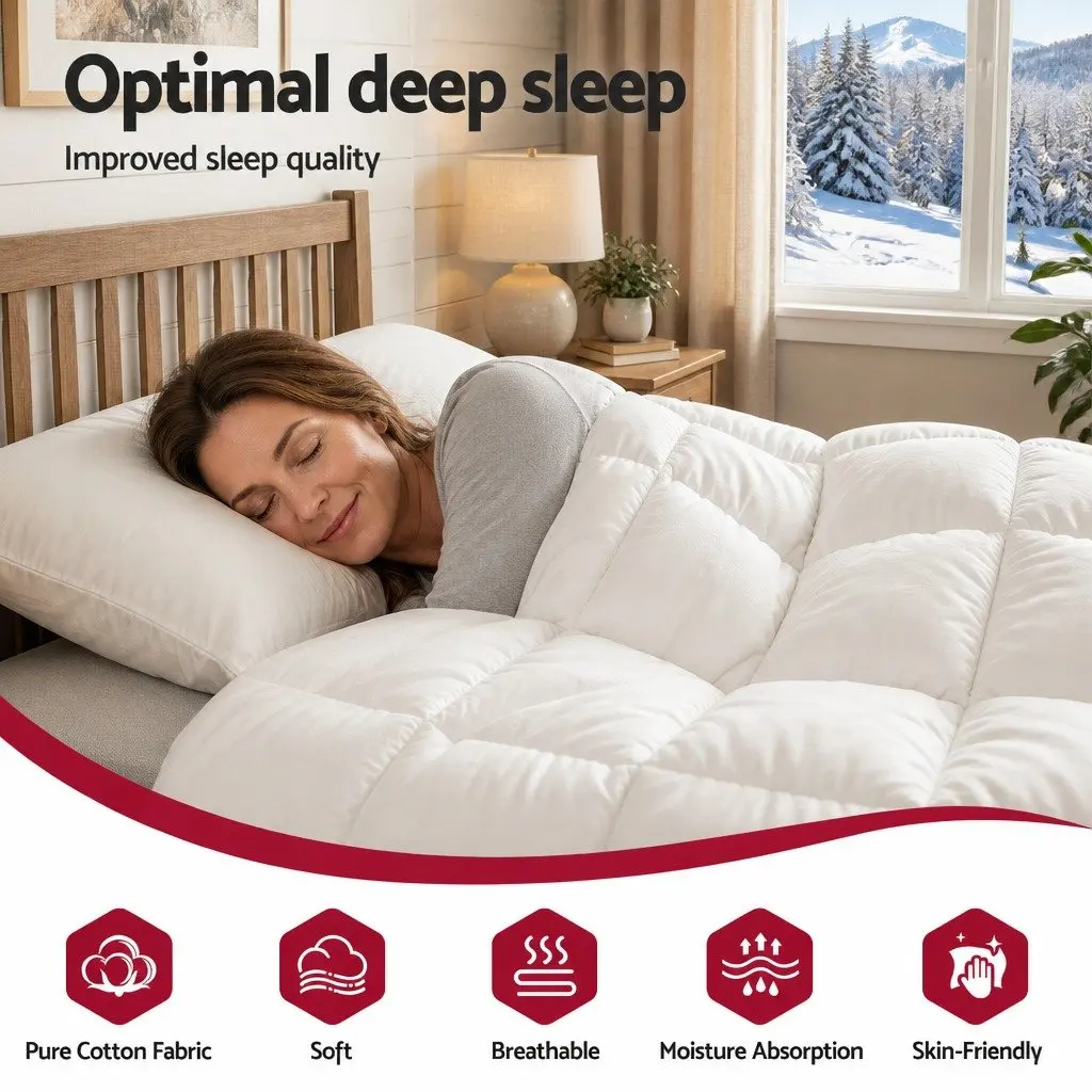 Wool Quilt White Queen 800GSM Winter Baffle Box Construction Extra Thick Bedding