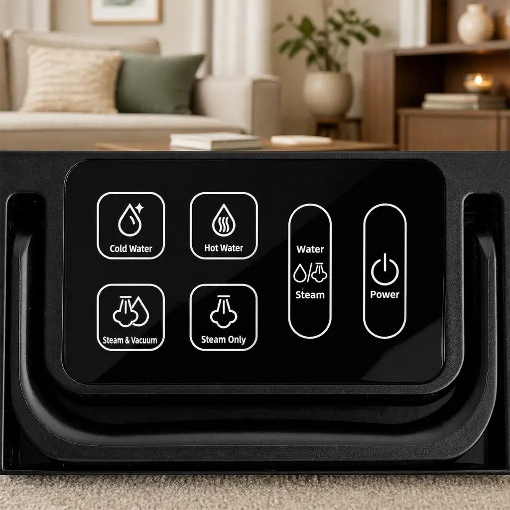 Carpet Cleaner Black and White Portable 12kPa Suction Hot Water Cleaning Machine with Dual Brushes and Extended Hose