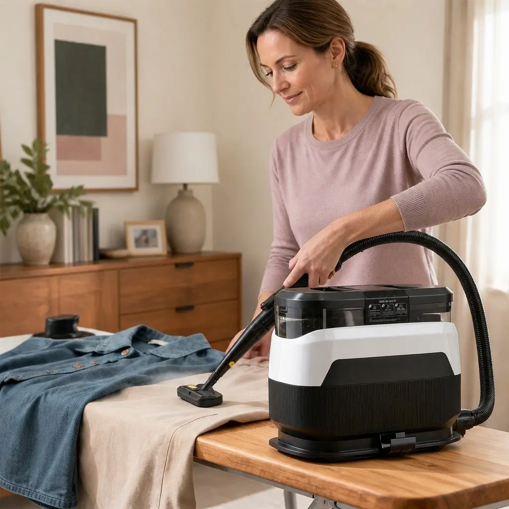 Carpet Cleaner Black and White Portable 12kPa Suction Hot Water Cleaning Machine with Dual Brushes and Extended Hose