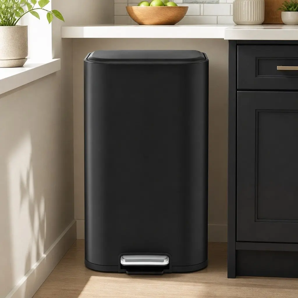 Pedal Bin Black 40L Rectangular Soft Close Lid Steel