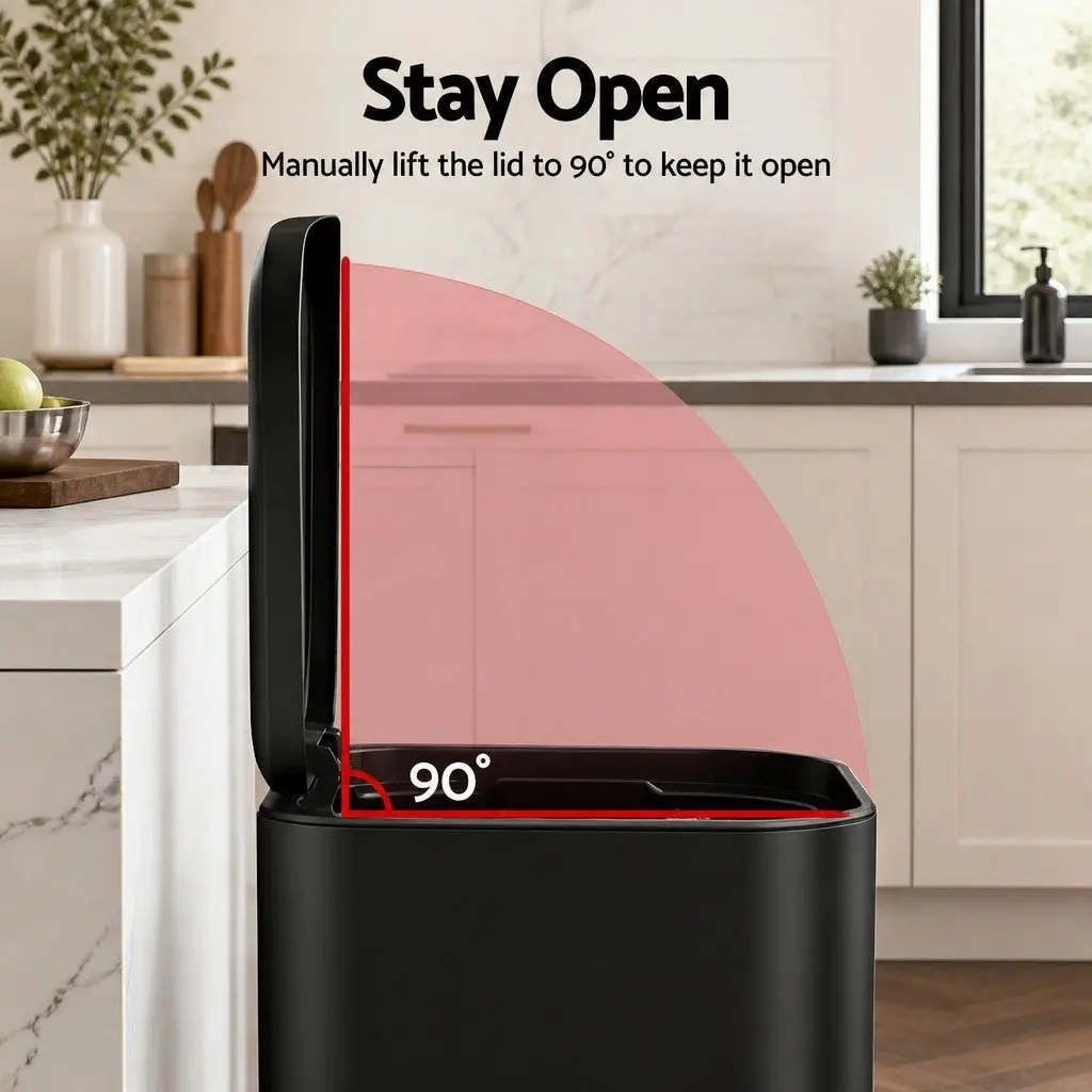 Pedal Bin Black 40L Rectangular Soft Close Lid Steel