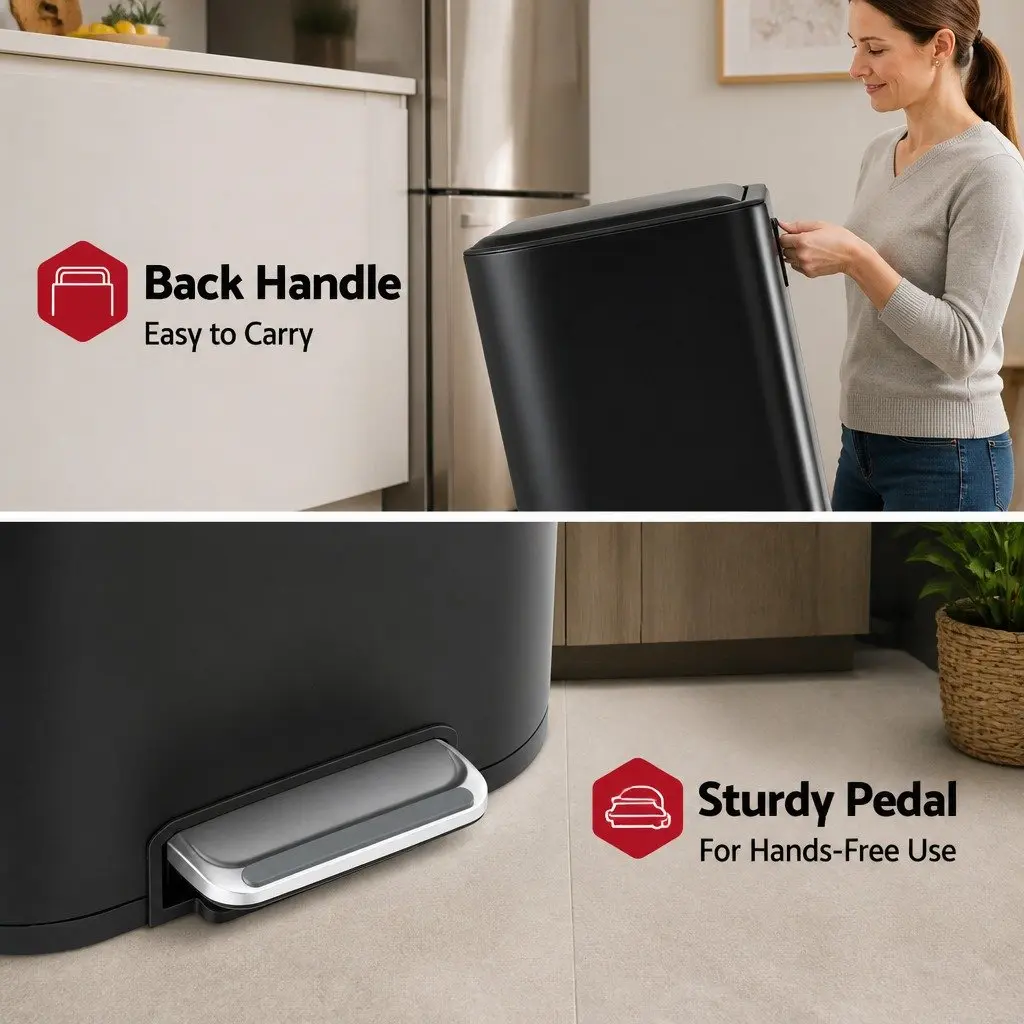 Pedal Bin Black 40L Rectangular Soft Close Lid Steel