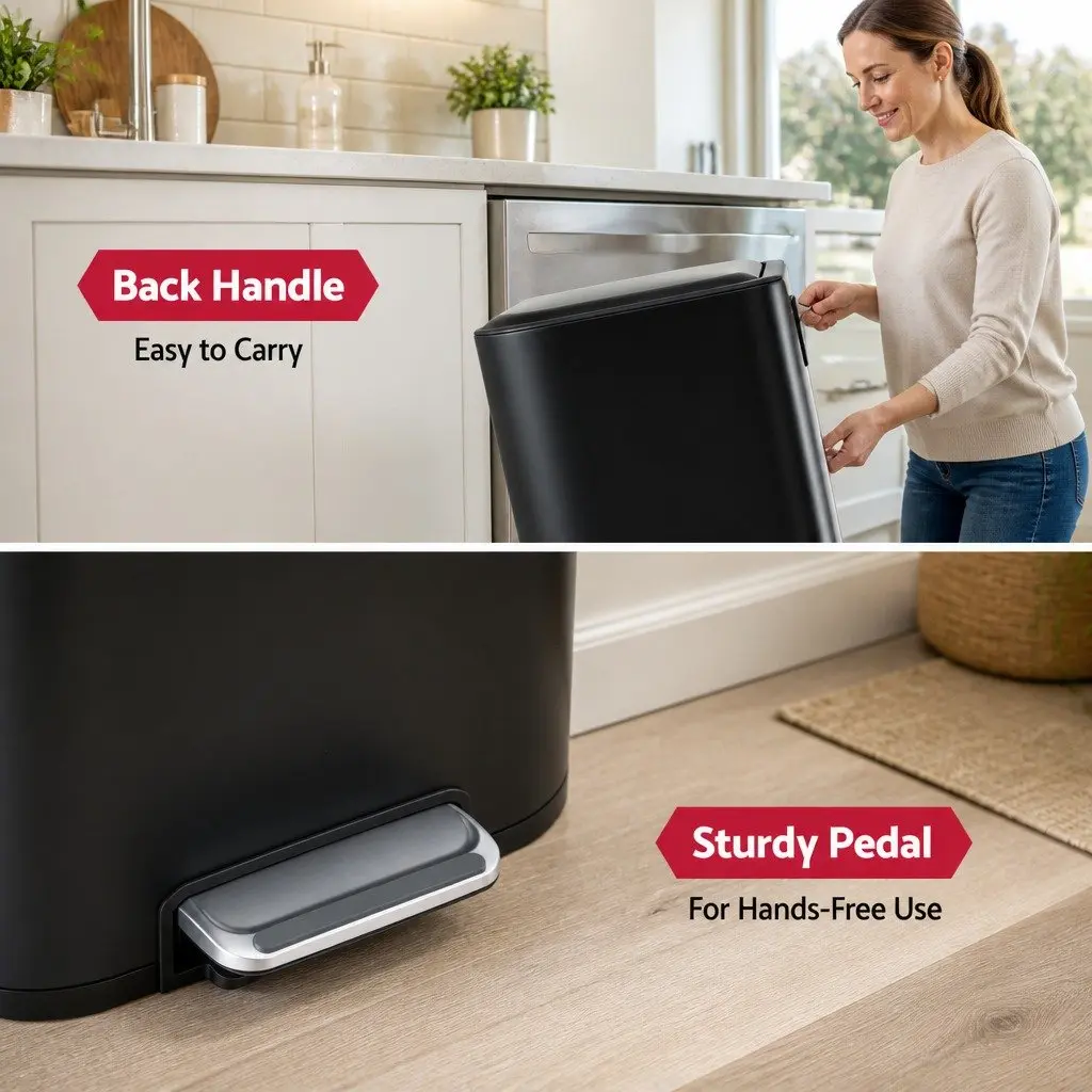 Pedal Bin Black 40L Rectangular Soft Close Lid Steel