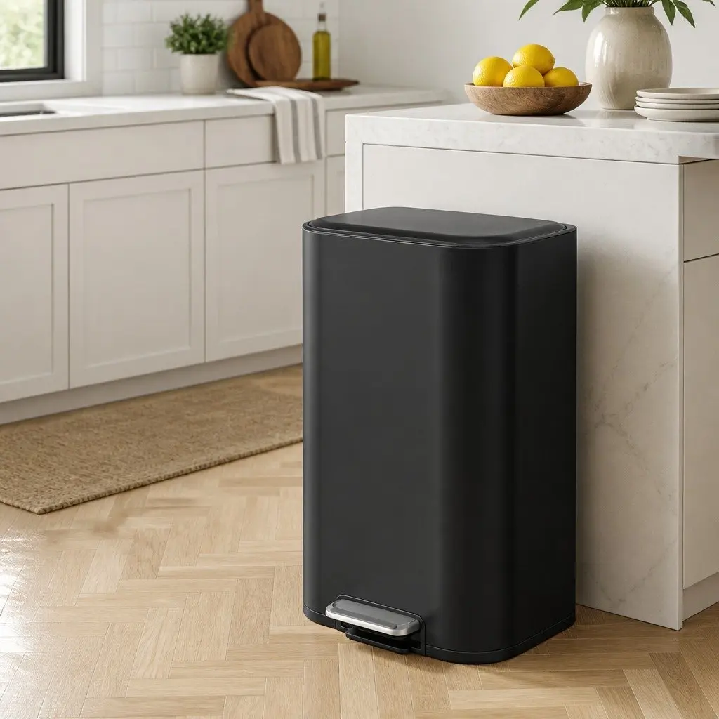 Pedal Bin Black 40L Rectangular Soft Close Lid Steel