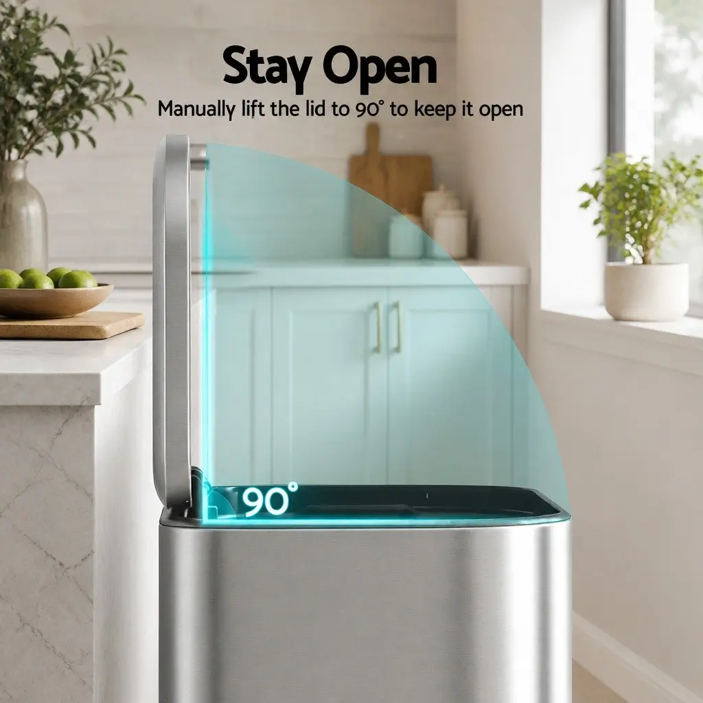 Pedal Bin Silver 40L Steel Soft Close Lid Removable Bucket