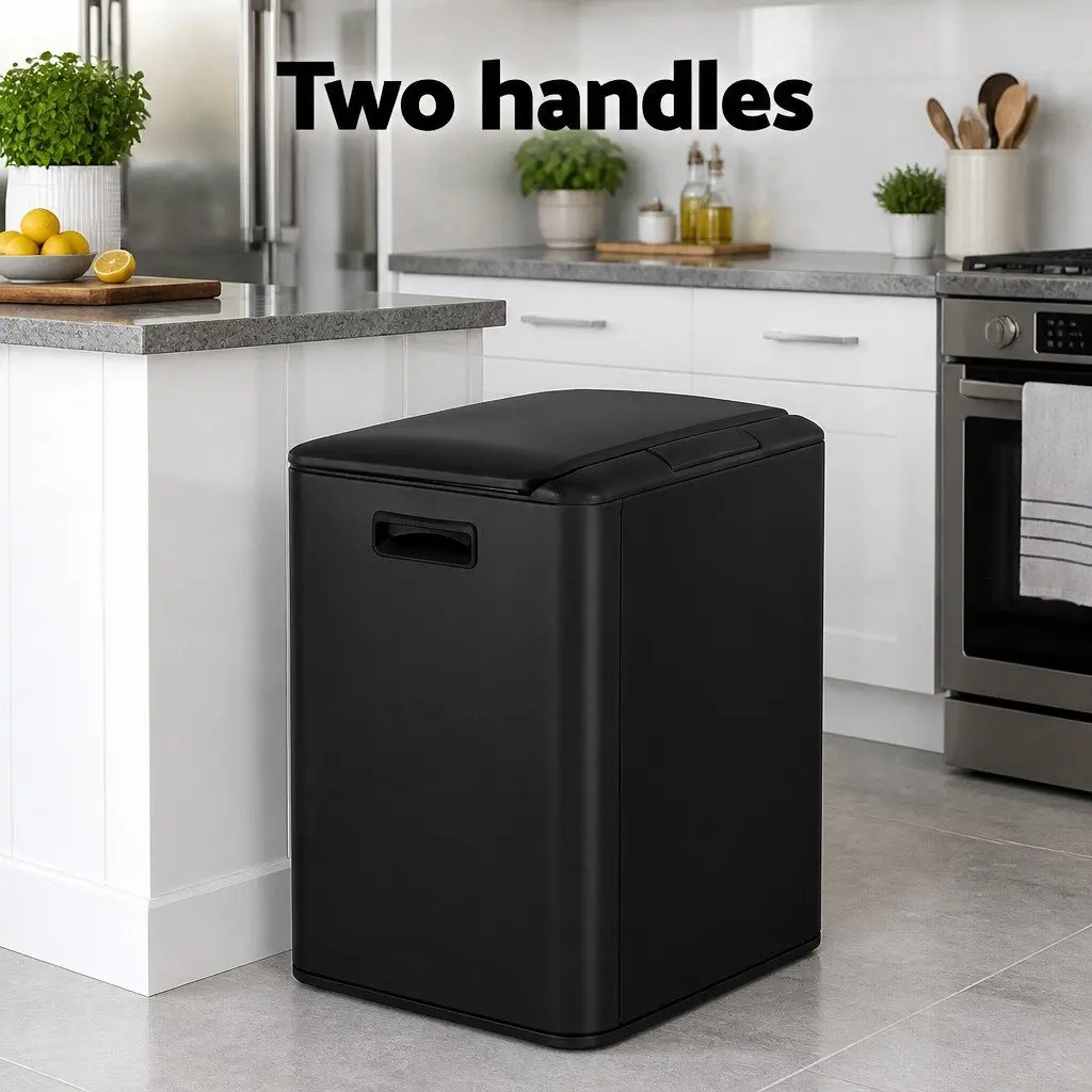Pedal Bin Black 40L Dual Compartment Soft Closing Stainless Steel Kitchen Dustbin