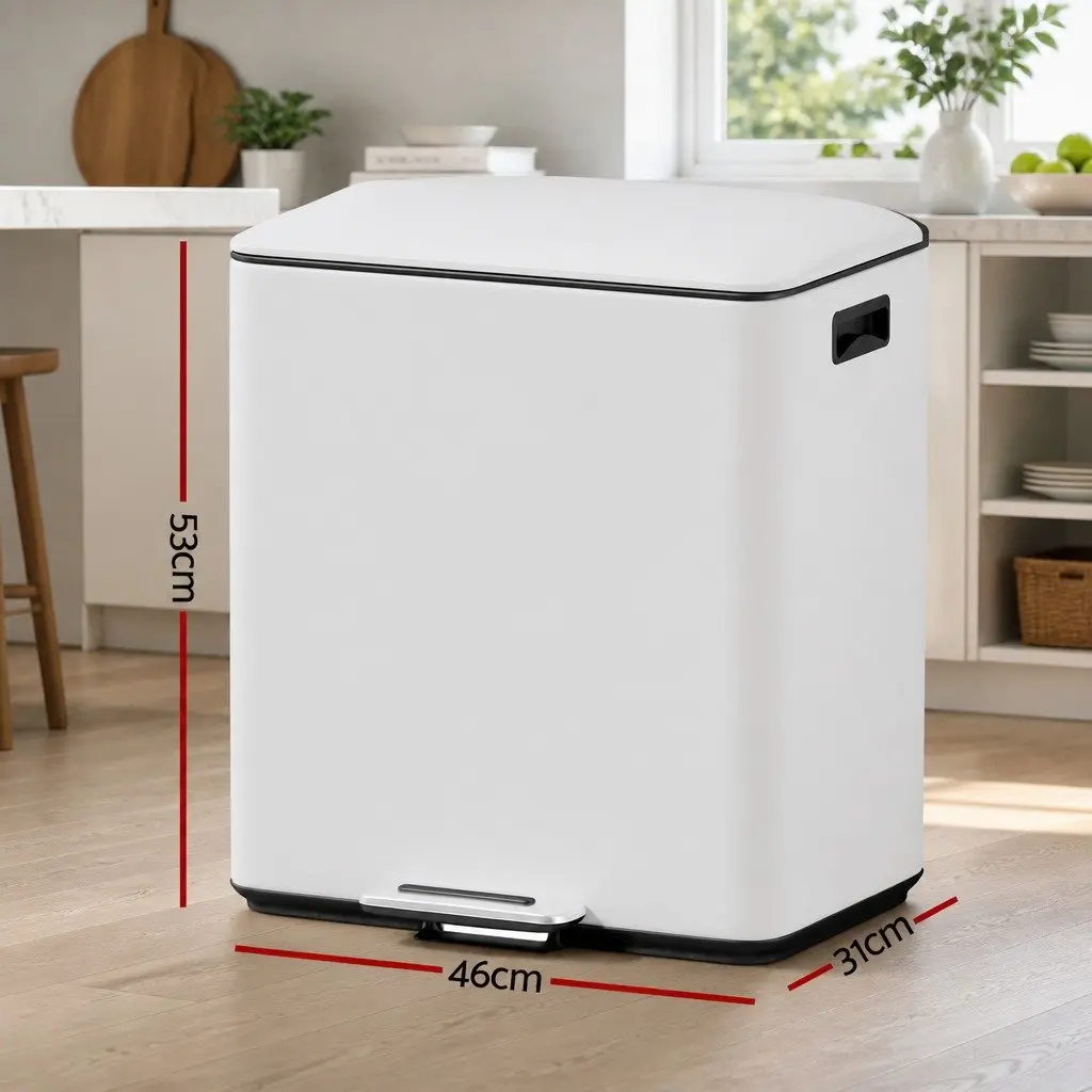 Pedal Bins Yellow 40L Dual Compartment Soft Close Waste Rubbish Bin