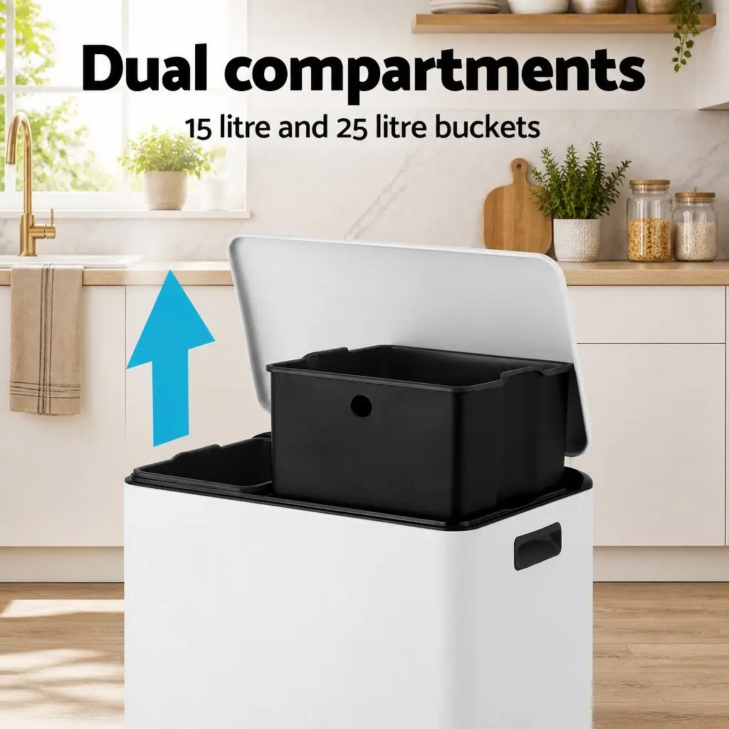 Pedal Bins Yellow 40L Dual Compartment Soft Close Waste Rubbish Bin