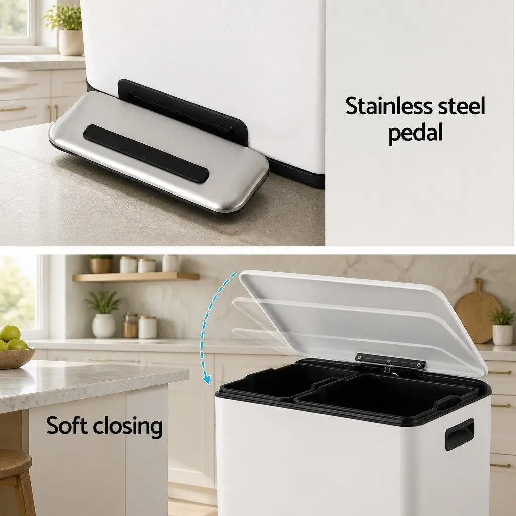 Pedal Bins Yellow 40L Dual Compartment Soft Close Waste Rubbish Bin