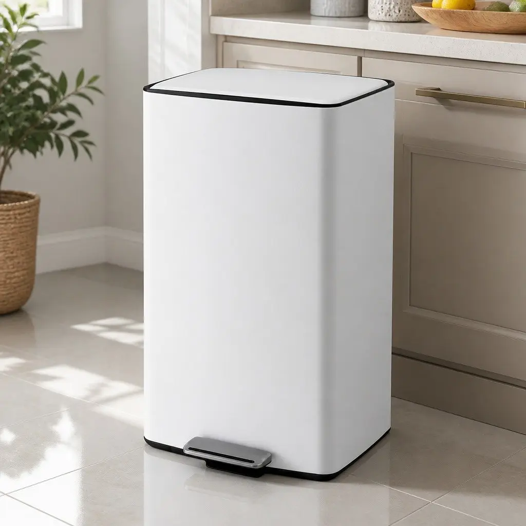 Pedal Bins White 40L Hands-Free Soft-Closing Kitchen Trash Can