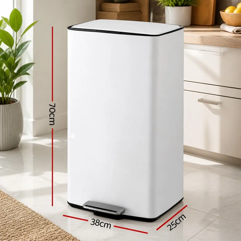Pedal Bins White 40L Hands-Free Soft-Closing Kitchen Trash Can