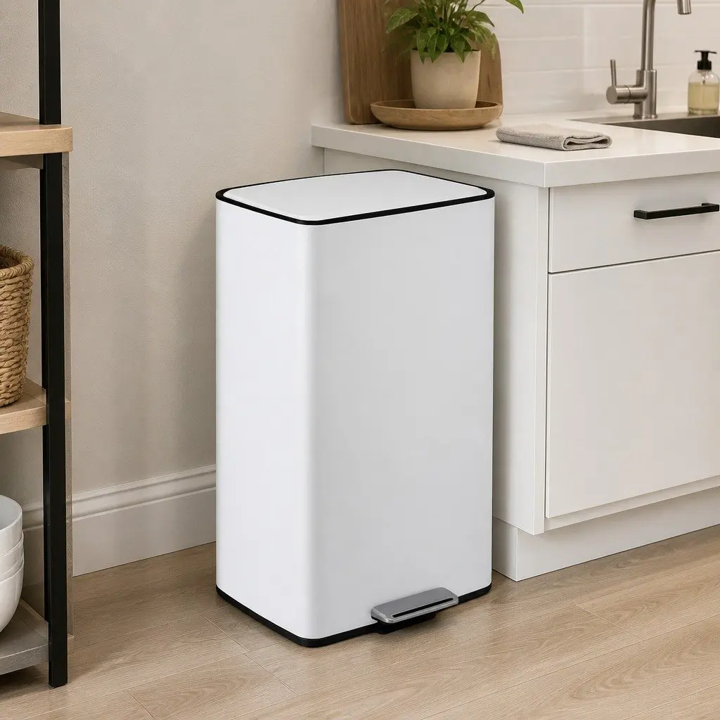 Pedal Bins White 40L Hands-Free Soft-Closing Kitchen Trash Can